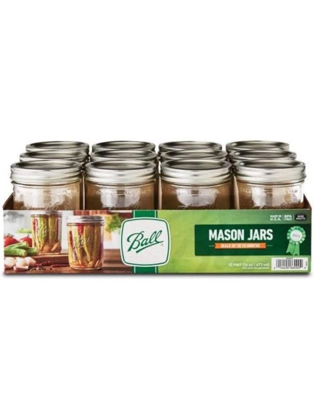 12 Pack Clear Wide Mouth Pint Canning Jars - Perfect for Preserving & Storage